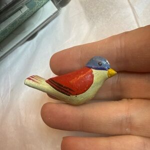 Vintage Hand Painted Wooden Colorful Bird Figurine